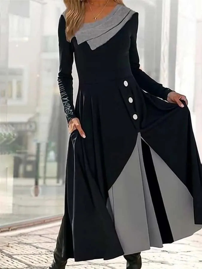Women'S Contrast Color Stitching Stretch Dress