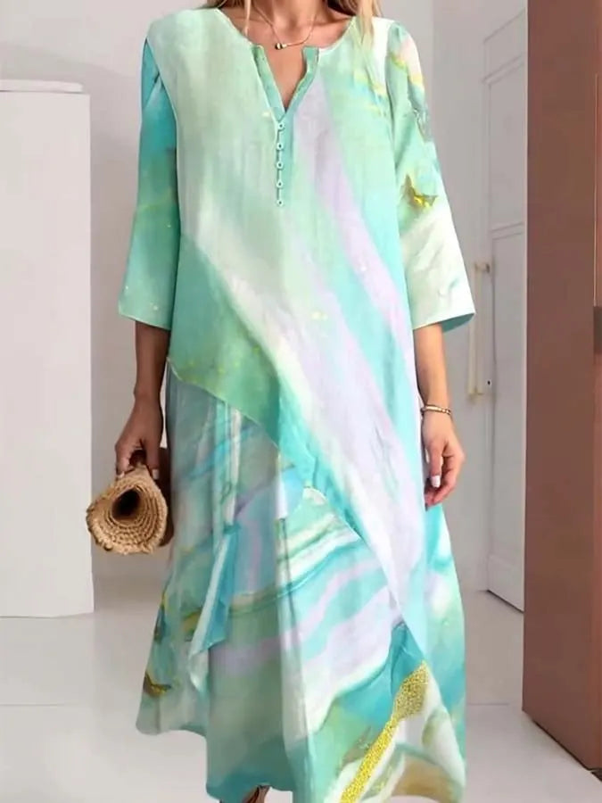 Women'S Loose Printed Cross-Layered Dress