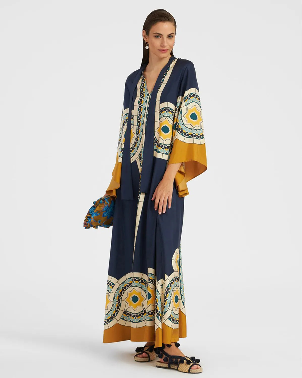 Casual Fashion Print Three-Quarter Sleeve Stand Collar Maxi Dress