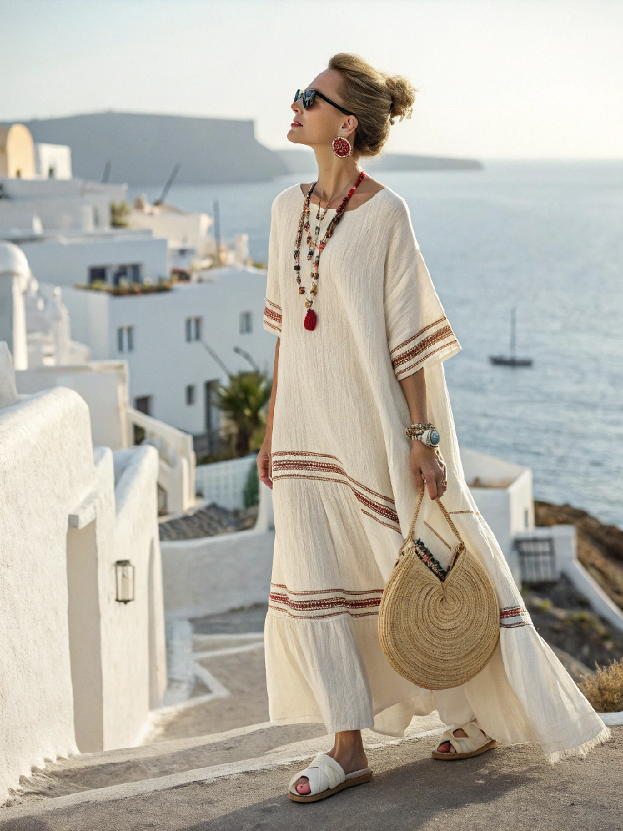Women's Linen Solid Color Loose Dress