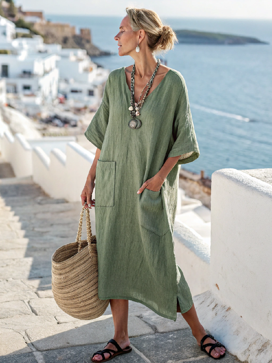 Women's Linen Solid Color Loose Dress