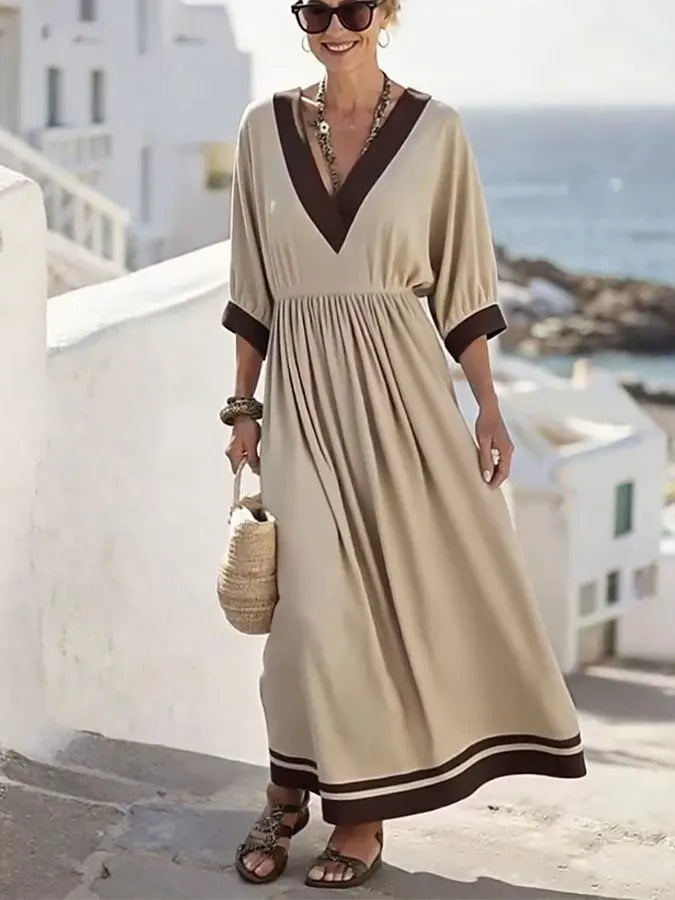 Women's Holiday Stripe Printed Cotton and Linen Dress