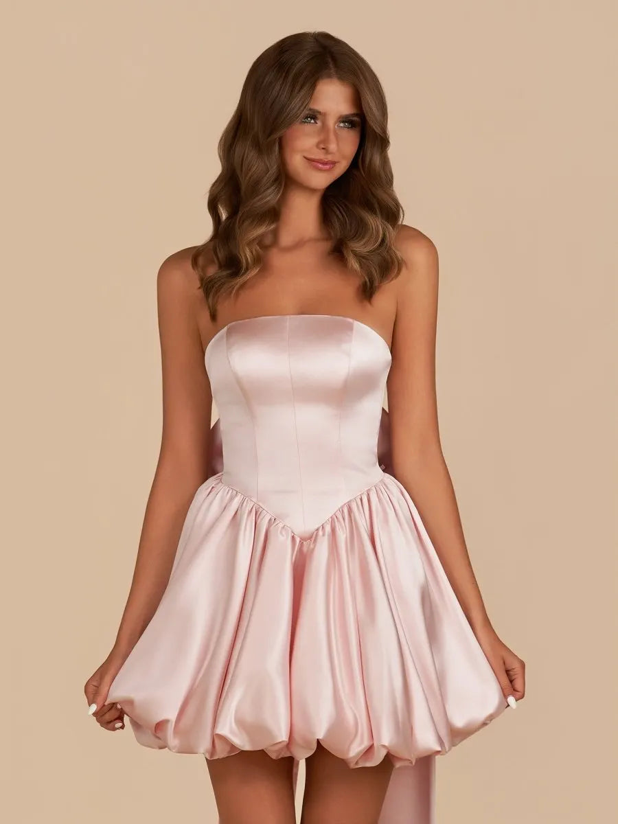 Bow-Back Bustier Bubble Mini Dress – Statement Volume, Sculpted Elegance