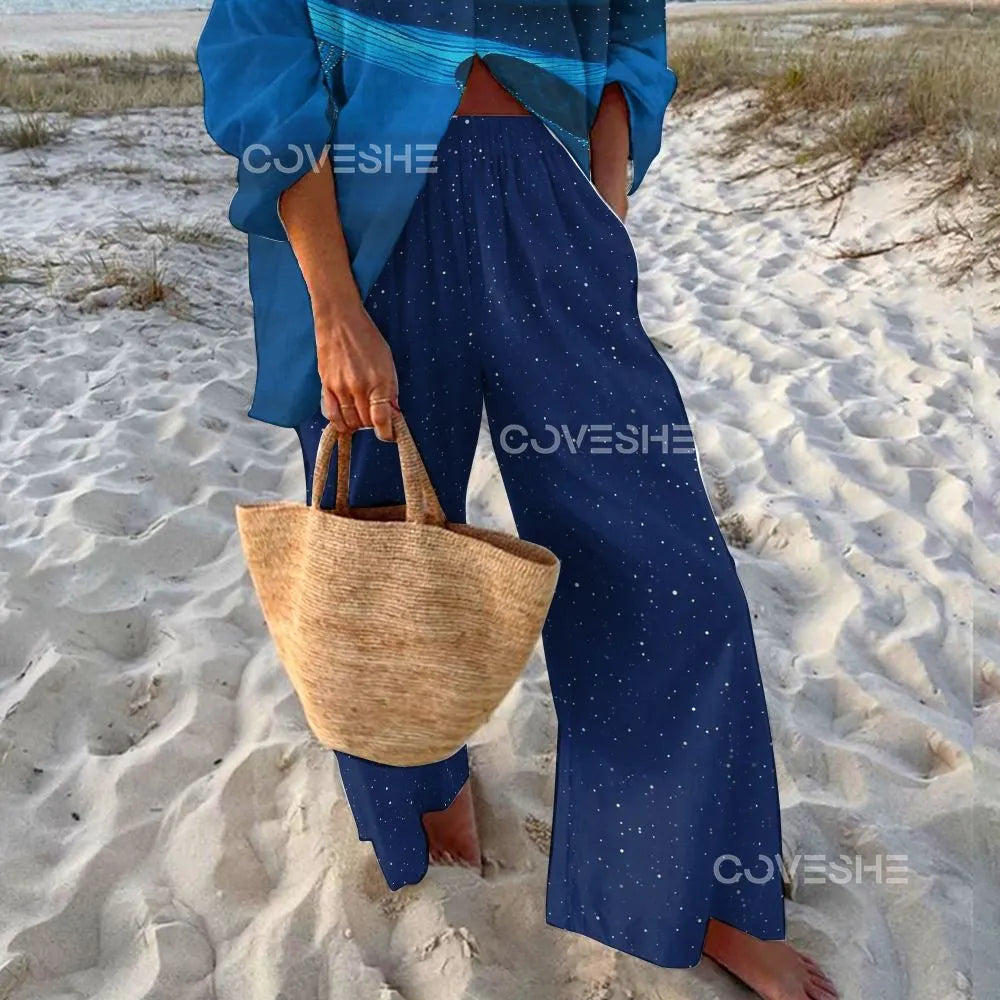 Women's Dolphin Printed Shirt & Pants Two-piece Set