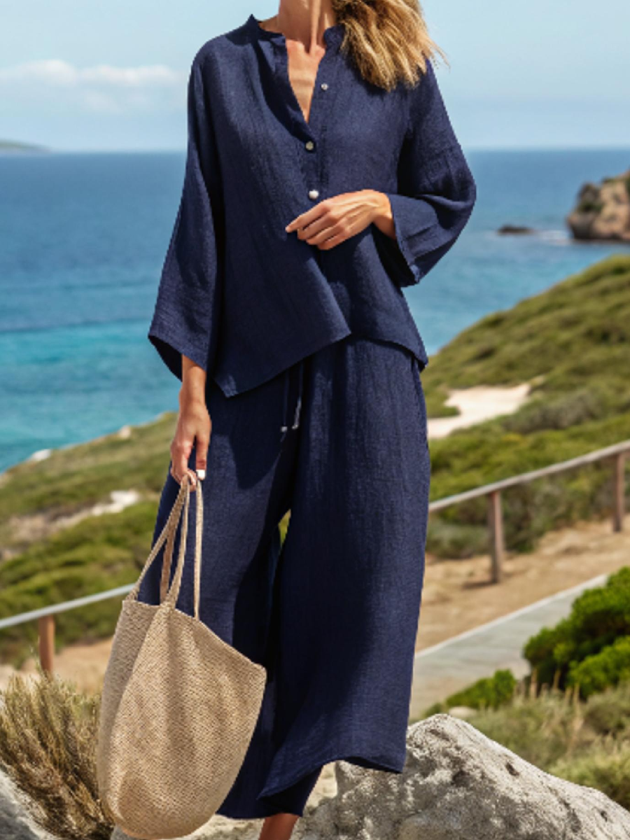 Cotton and linen solid color women's suit