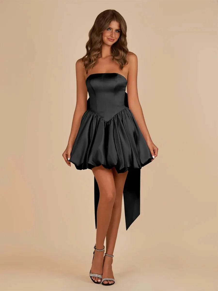 Bow-Back Bustier Bubble Mini Dress – Statement Volume, Sculpted Elegance