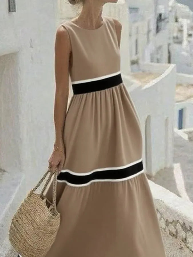 Women's Casual Round Neck Contrast Stripe Holiday Dress