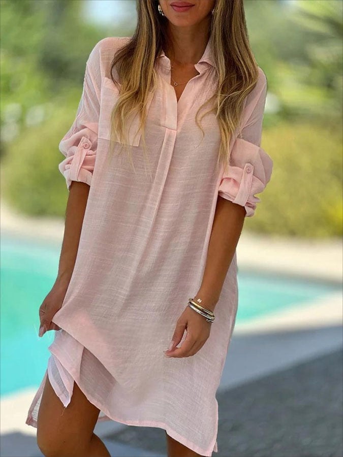 Women's Casual Solid Color Shirt Dress