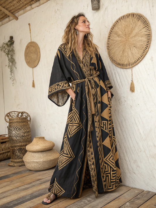 Women's Linen V-Neck Robe