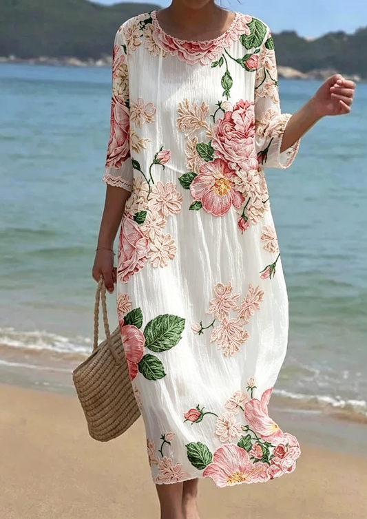 Women's Floral Embroidered Loose Midi Dress