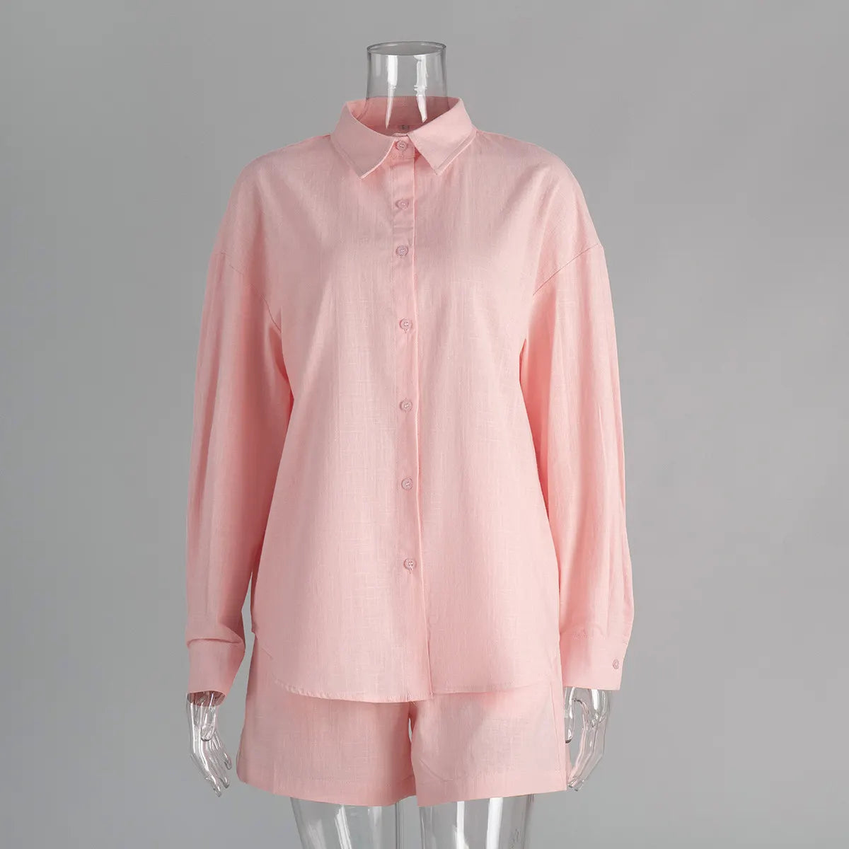 Cotton Cardigan Long Sleeve Shorts Set