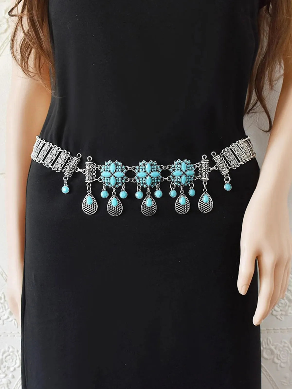 Vintage Turquoise Water Drop Tassel Belt