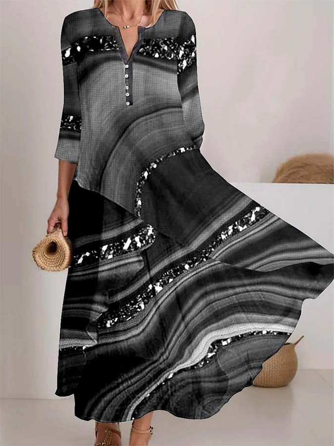 Women'S Loose Printed Cross-Layered Dress