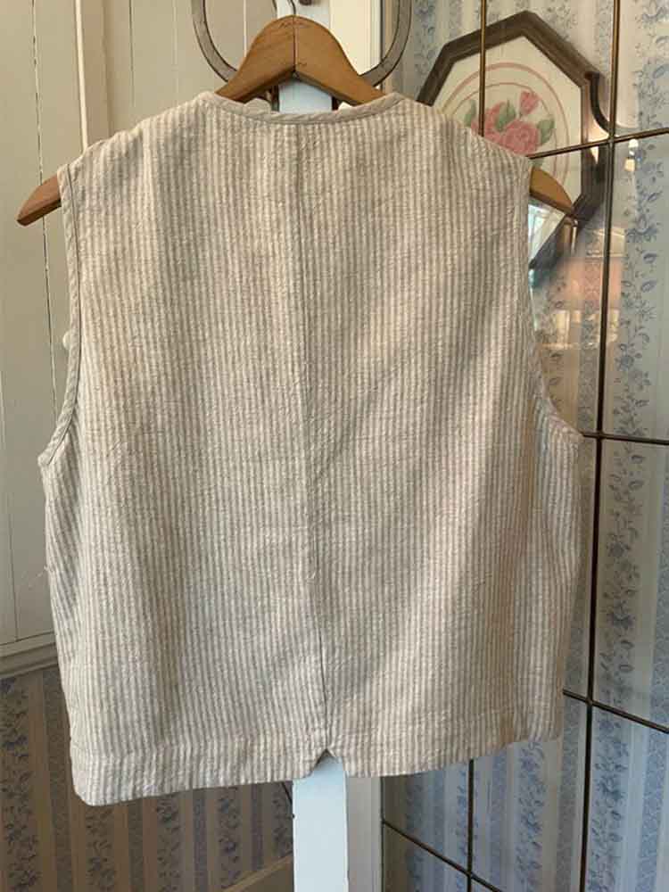 Women's Vintage Striped Linen Blend Versatile Vest