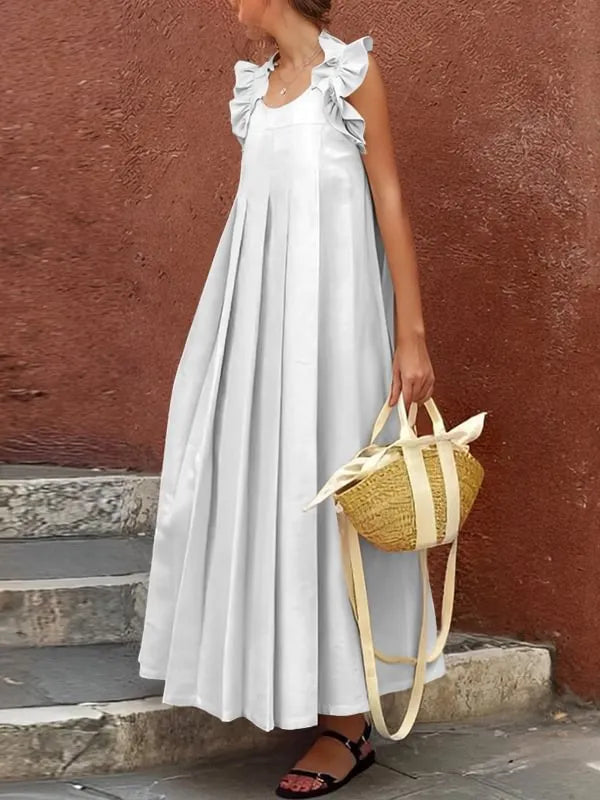 Casual Fashion Solid Color Ruffle Hem Midi Dress