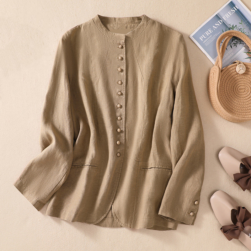 Women'S Solid Linen Blend Casual Jacket
