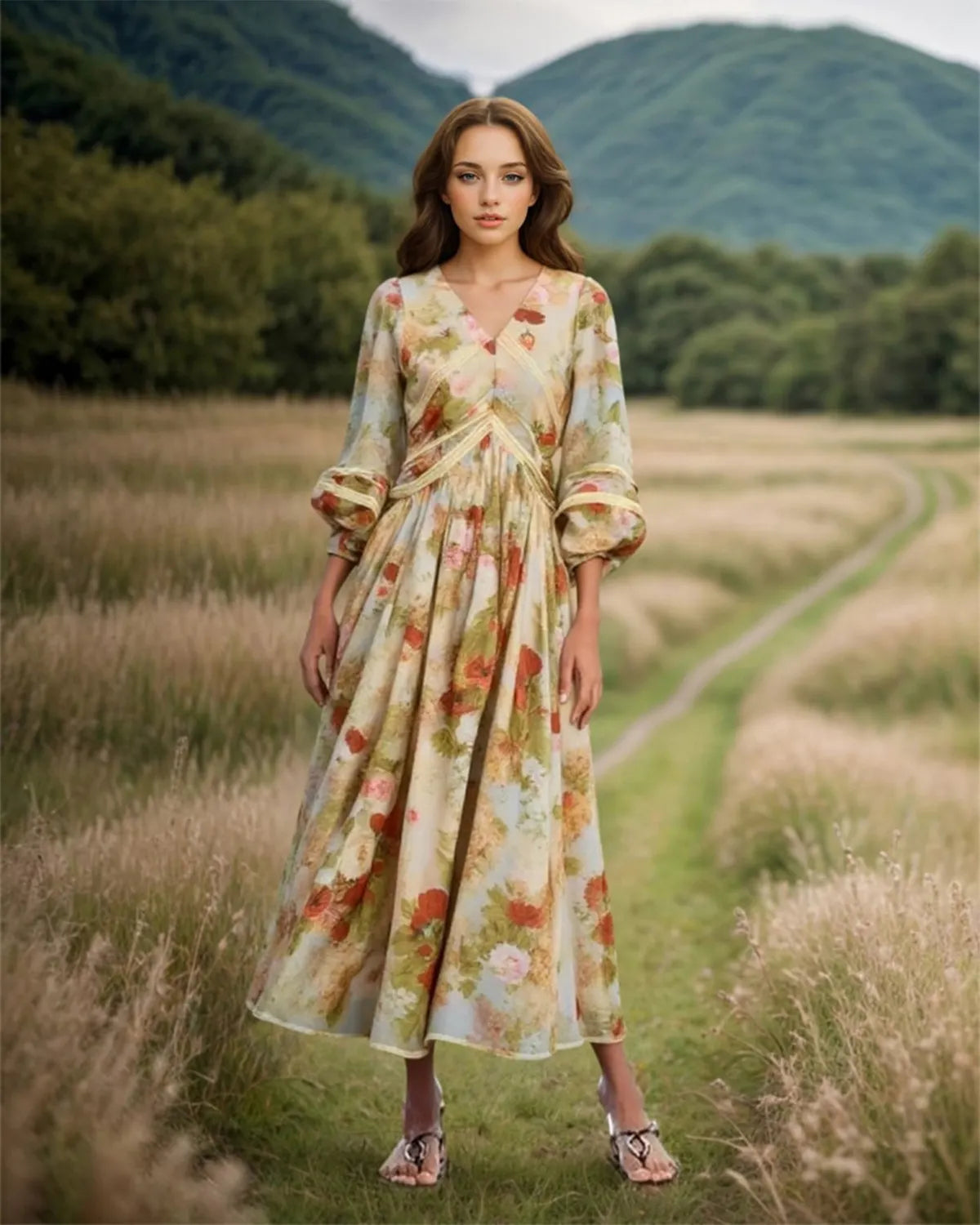Floral Print V Neck Sundress