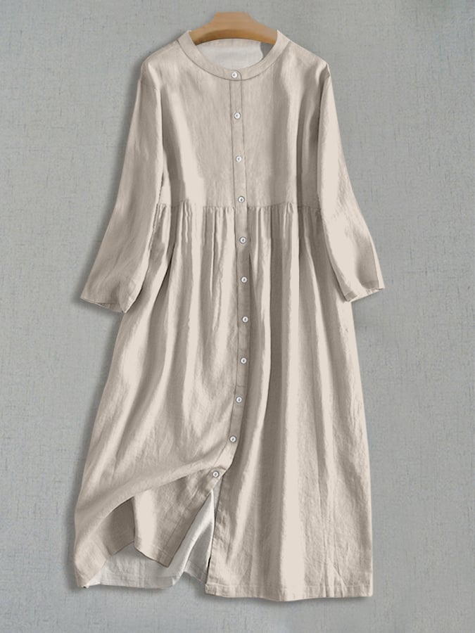 Women's Solid Color Simple And Versatile Single-Breasted Dress