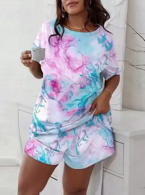 Women's Casual Gradient Print Top and Shorts Two-Piece Set