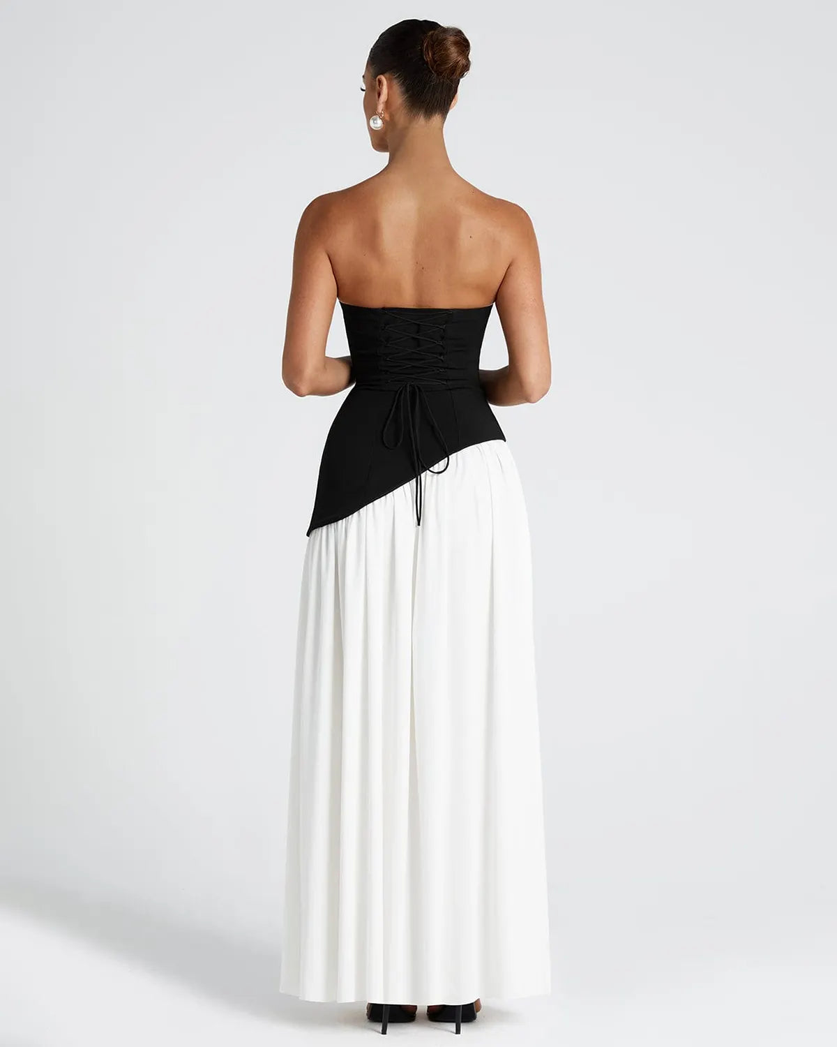 Elegant Vintage Sheath High Split Tea Solid/Black and White Colorblock Maxi Dress