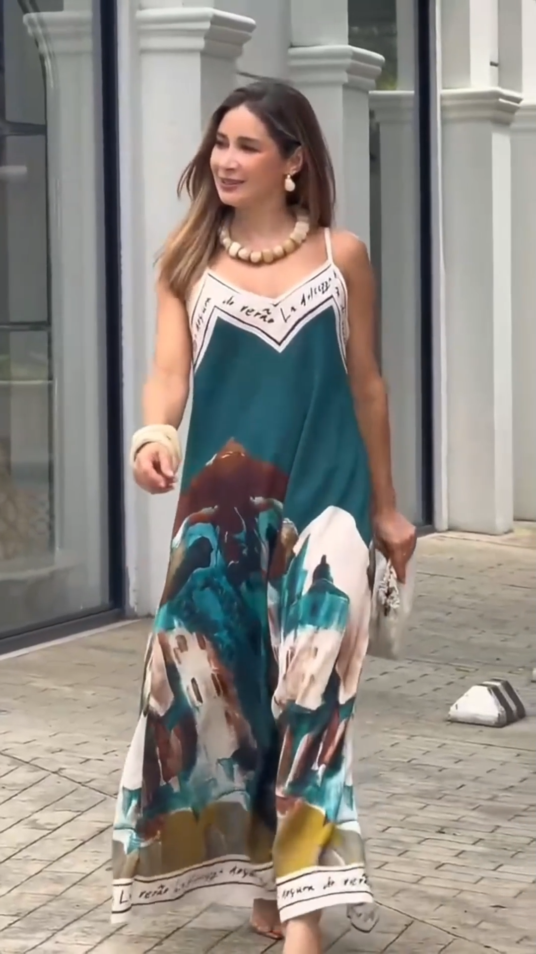 Bohemian Linen-Blend V-Neck Flowy Dress