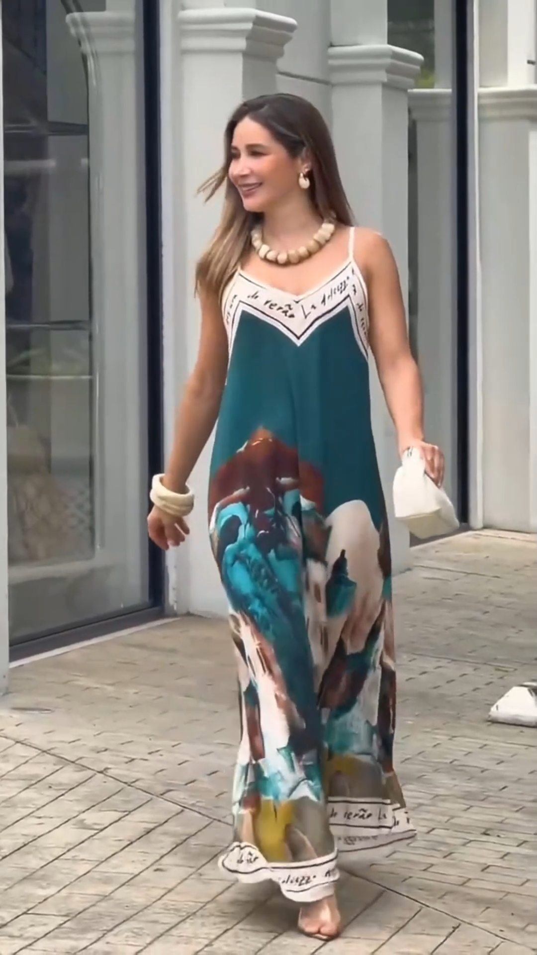 Bohemian Linen-Blend V-Neck Flowy Dress
