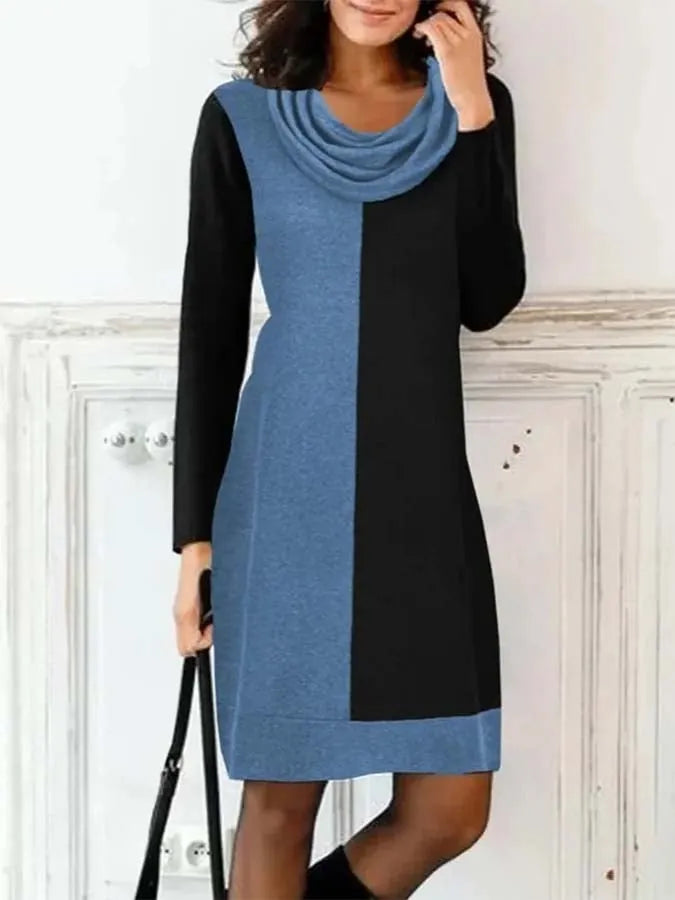 Women'S Solid Color Featured Collar Button Contrast Stitching Dress