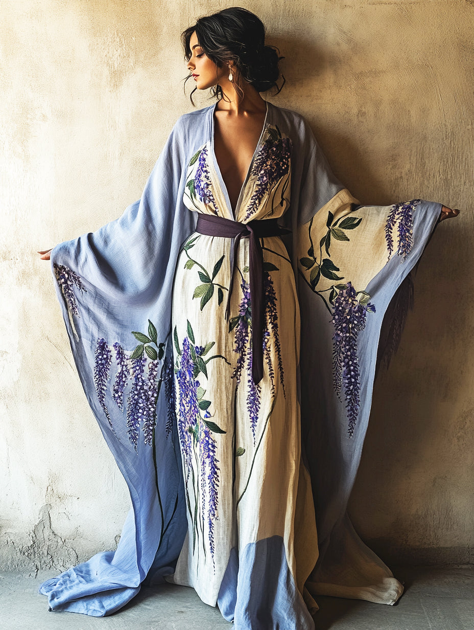 Women's Wisteria Kimono Linen Robe (Including Belt)