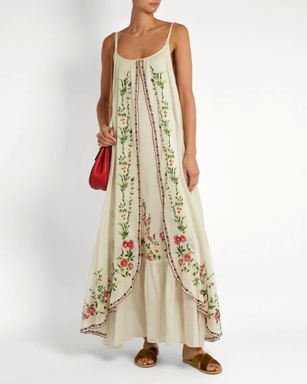 Loose-fitting strapless tube top printed flared maxi Dress