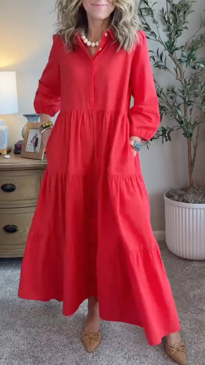 Women's Casual Spliced Dress with Lapel Collar