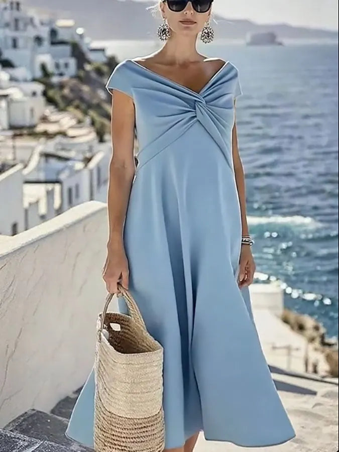 Women's Holiday Solid Color Shirred Off Shoulder Dress