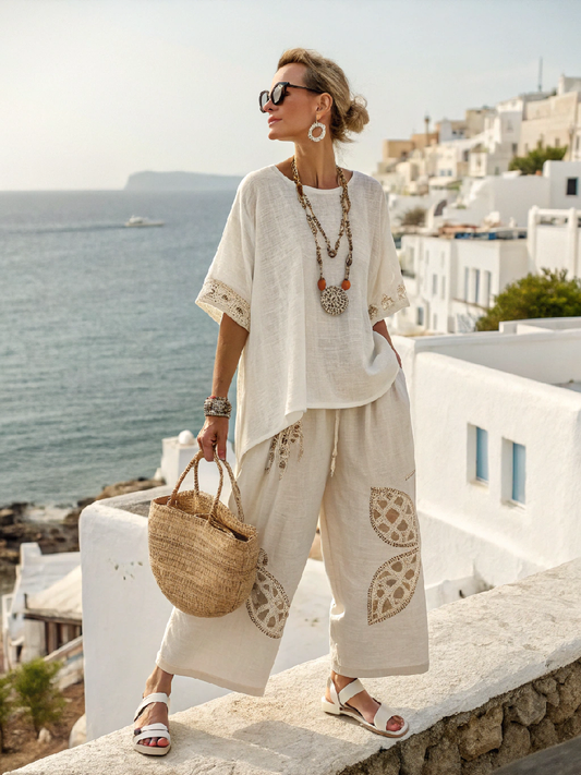 Cotton and linen women's striped suit