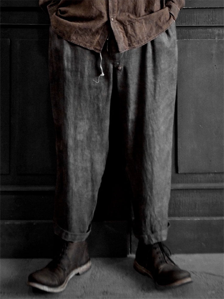 Men's Vintage Loose Fit Linen Blend Cropped Pants