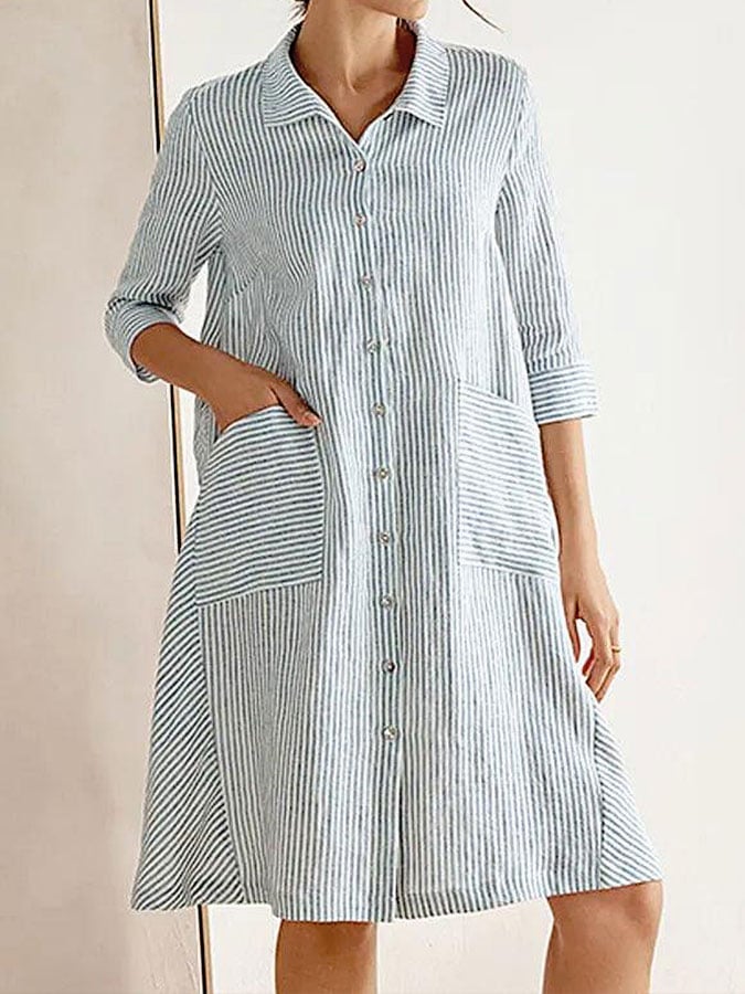 Women's Striped Casual Shirt Dress