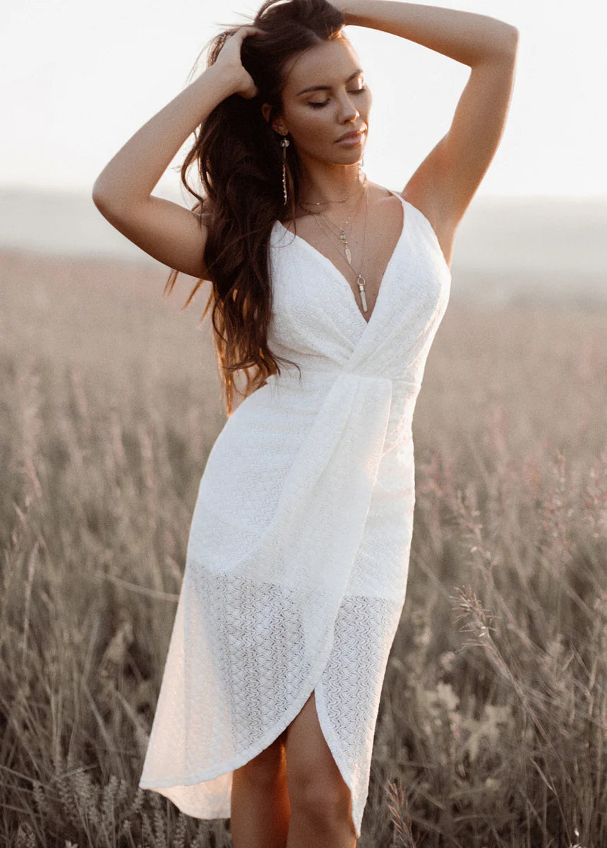 Elegant Wrap-Style High-Low Midi Dress