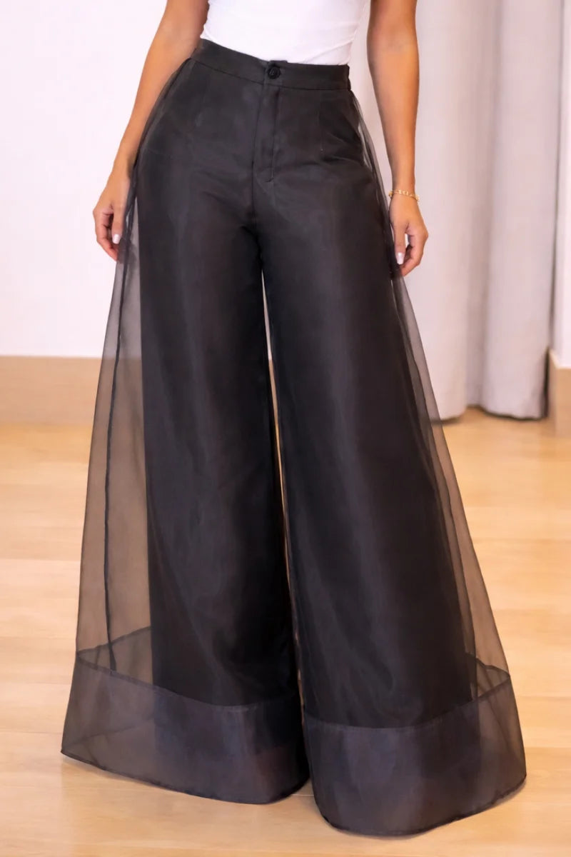 ✨ Organza Patchwork Wide-Leg Pants | Double-Layer Elegance 💫