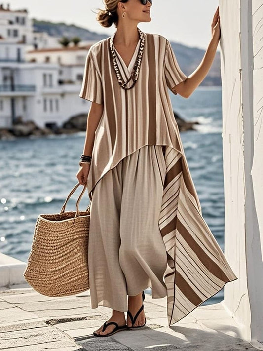 Women'S Loose Striped Pants Suit