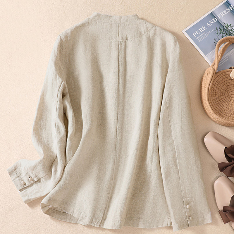 Women'S Solid Linen Blend Casual Jacket