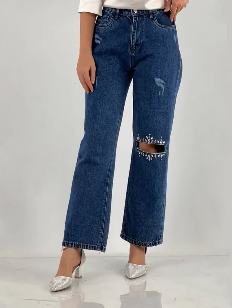 Rhinestone Washed Jeans