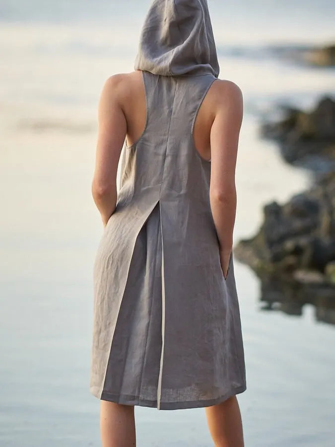 Women's Casual Solid Hooded Linen Dress