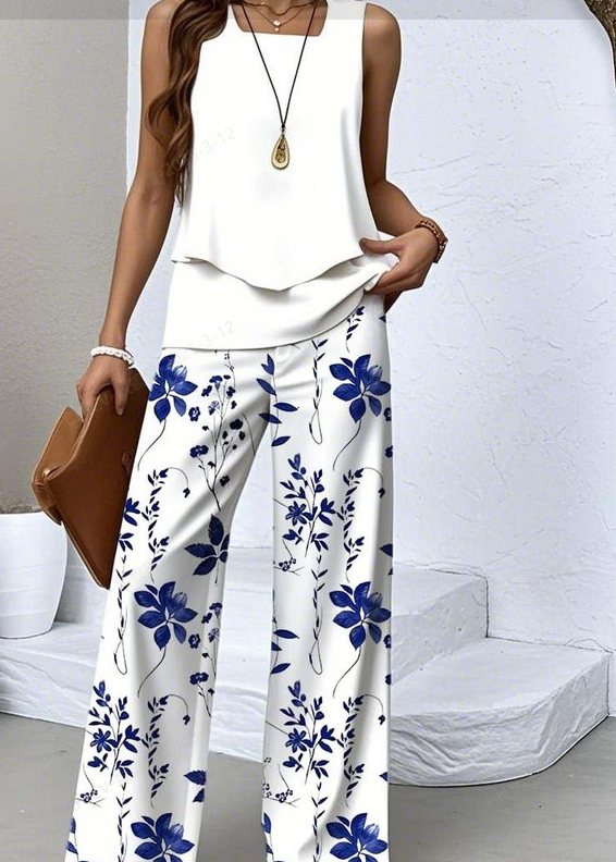 Women's Floral Two-Piece Set Daily Sleeveless Casual Summer Top With Pants Matching Set
