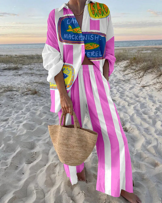 Holiday Pink Stripe Print Two-Piece Set
