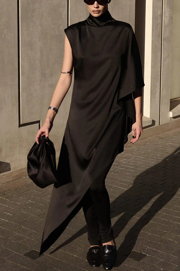 💜 Luxury Satin Maxi Gown | Elegant Flow & Irregular Hem