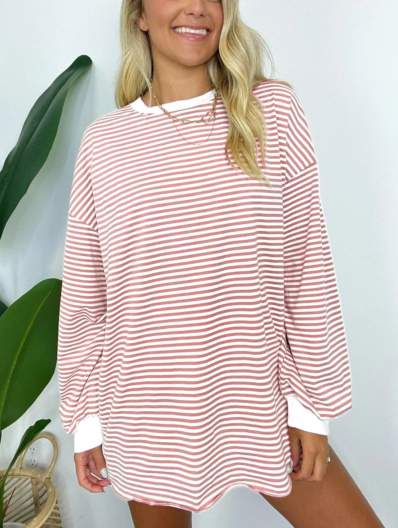 Women's Casual Striped Crewneck Oversized Pullover