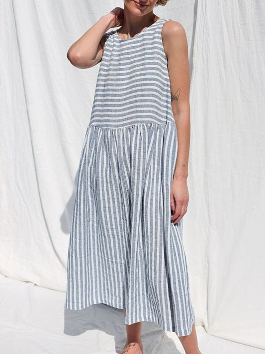 Women's Casual Round Neck Sleeveless Striped Print Dress