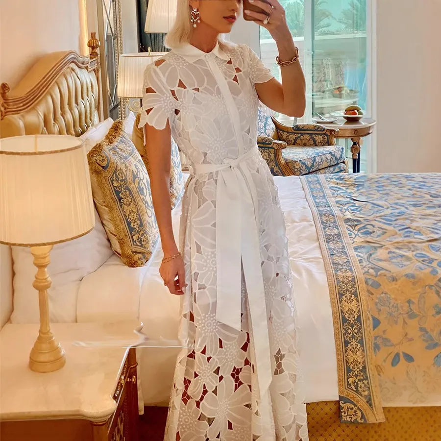 Casual Lace Cardigan Single-Breasted Dress