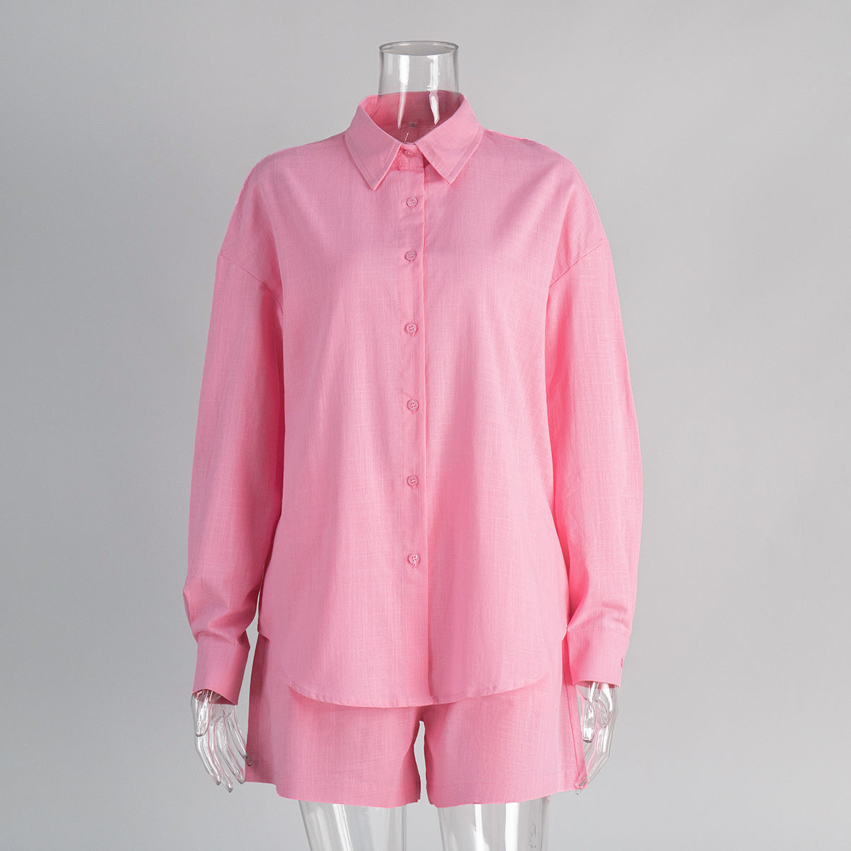 Cotton Cardigan Long Sleeve Shorts Set