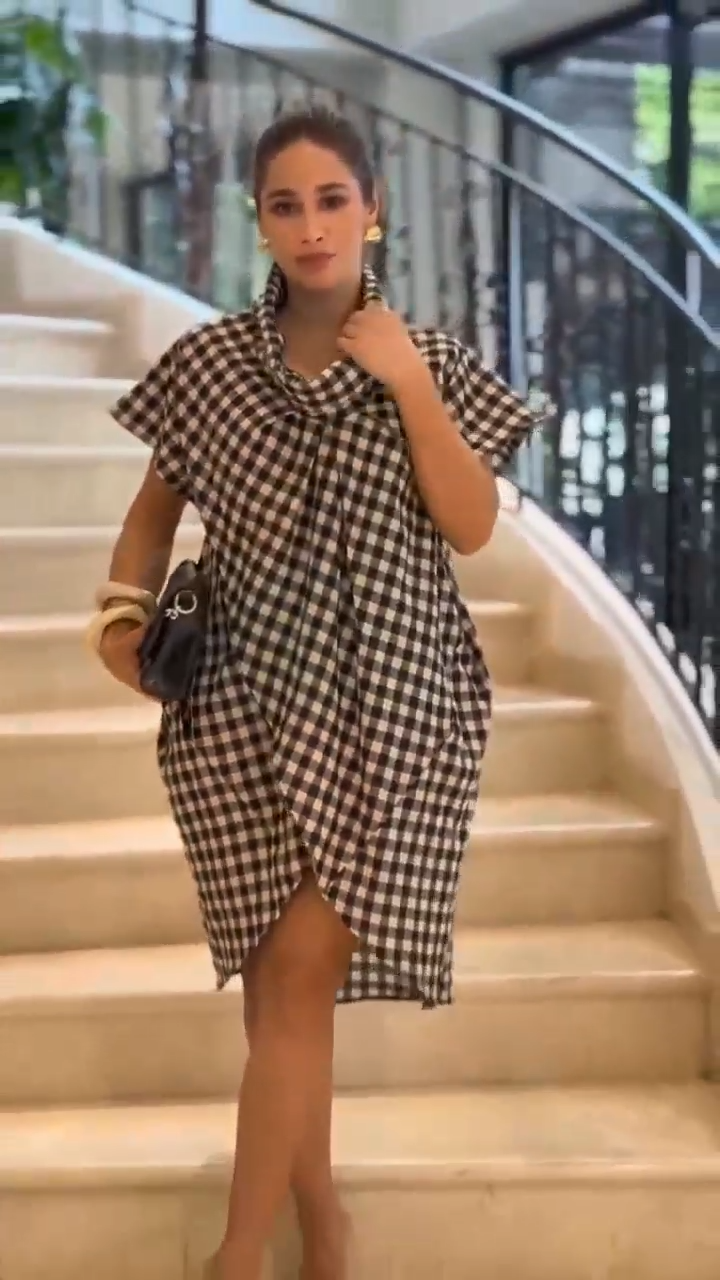 Oversized Check Print Casual Dress