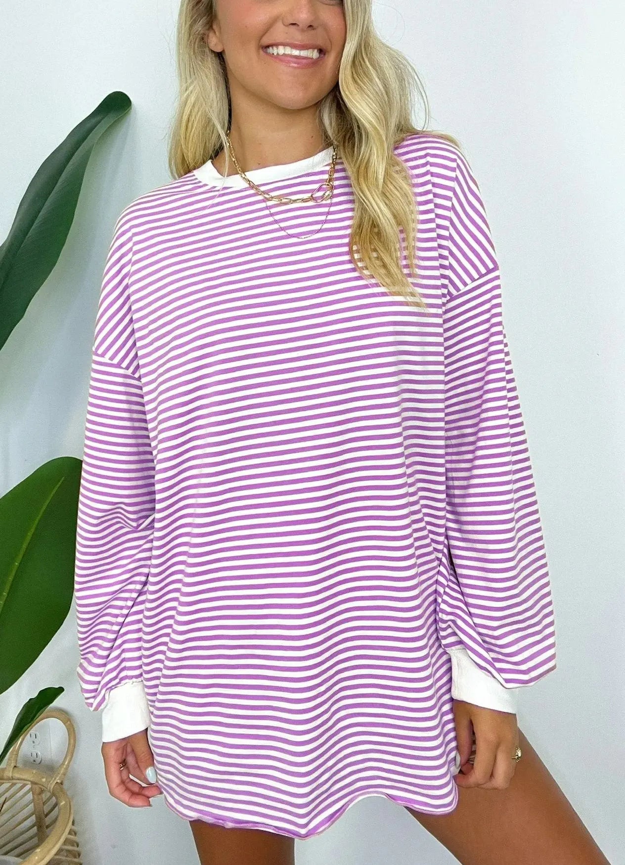 Women's Casual Striped Crewneck Oversized Pullover