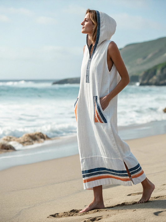 Women's cotton and linen hoodie dress